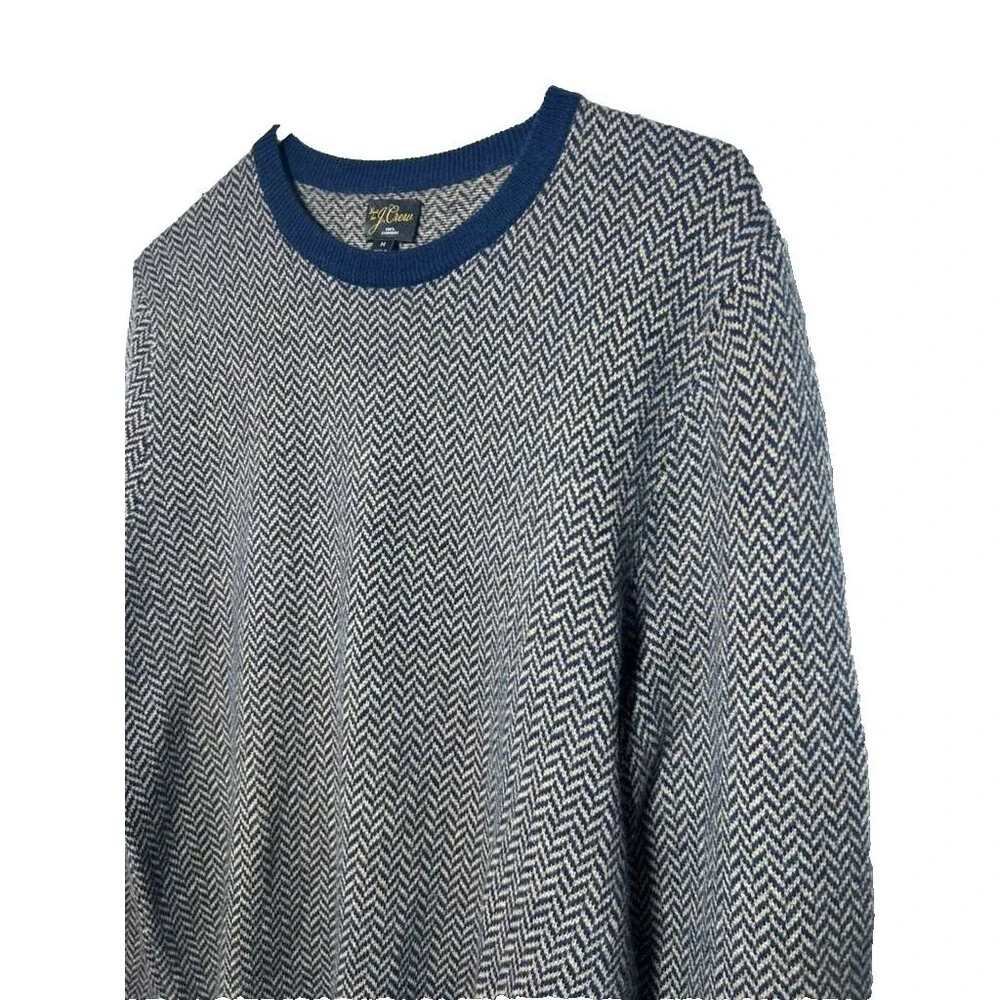 J.Crew Cashmere Sweater Men Medium Herringbone Jacquard Crewneck
